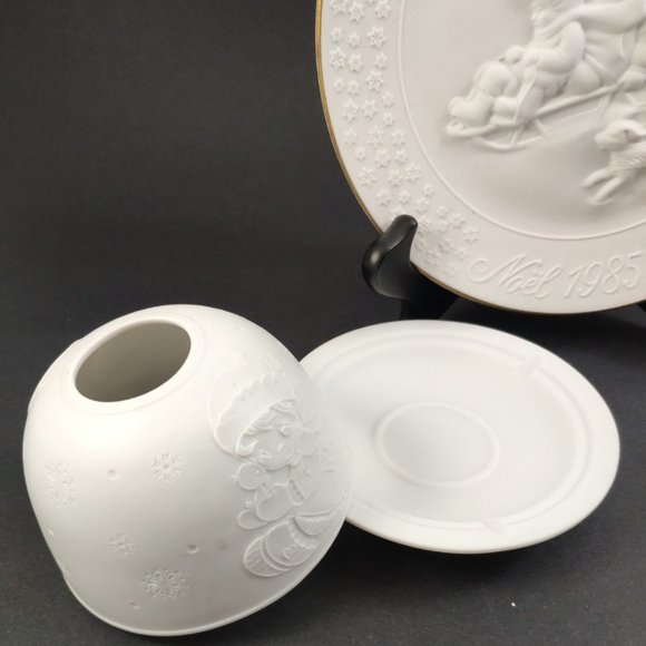 Set of Bisque Porcelain Snowy Christmas Children Decorations - Picture 2 of 8